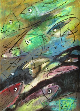 Gegen den Strom - Acryl auf Papier